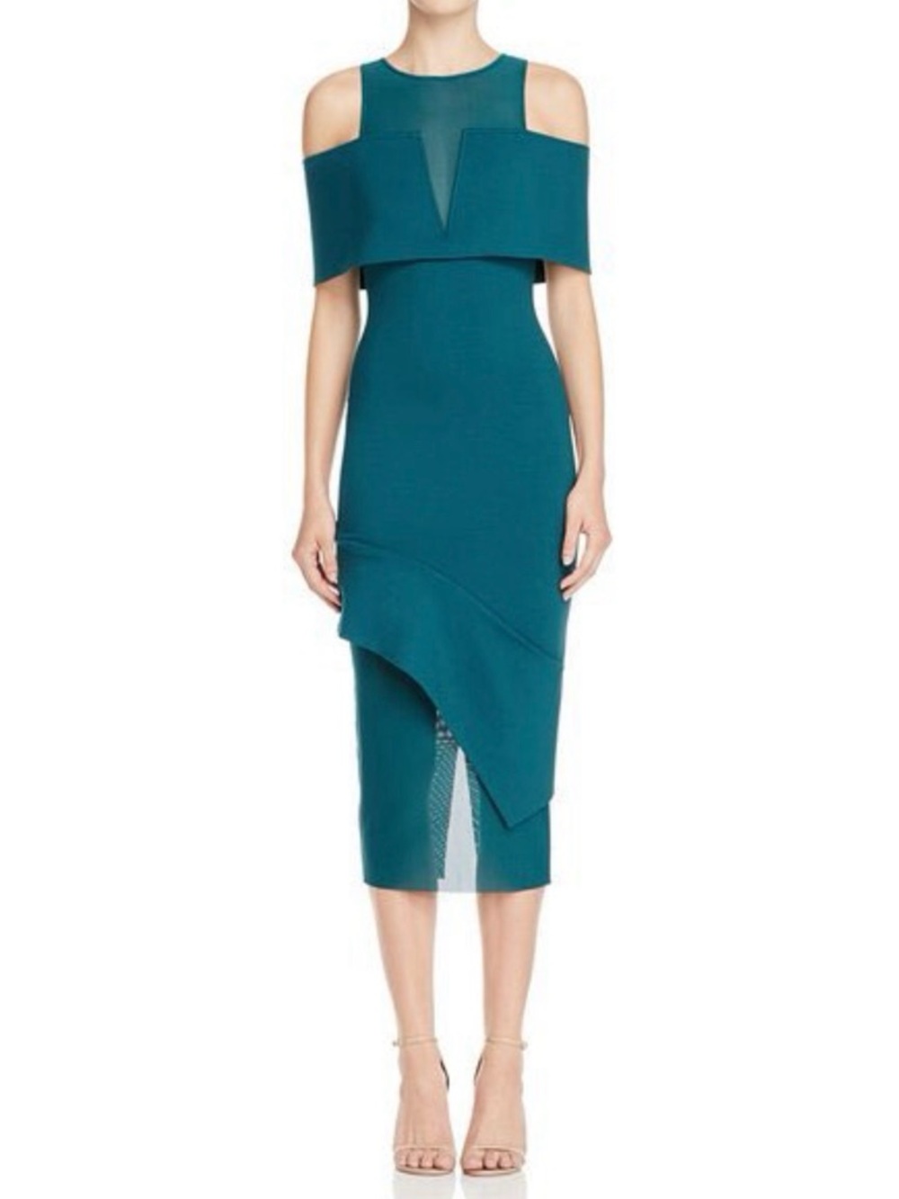 Teal Cold-Shoulder Sheath Dress